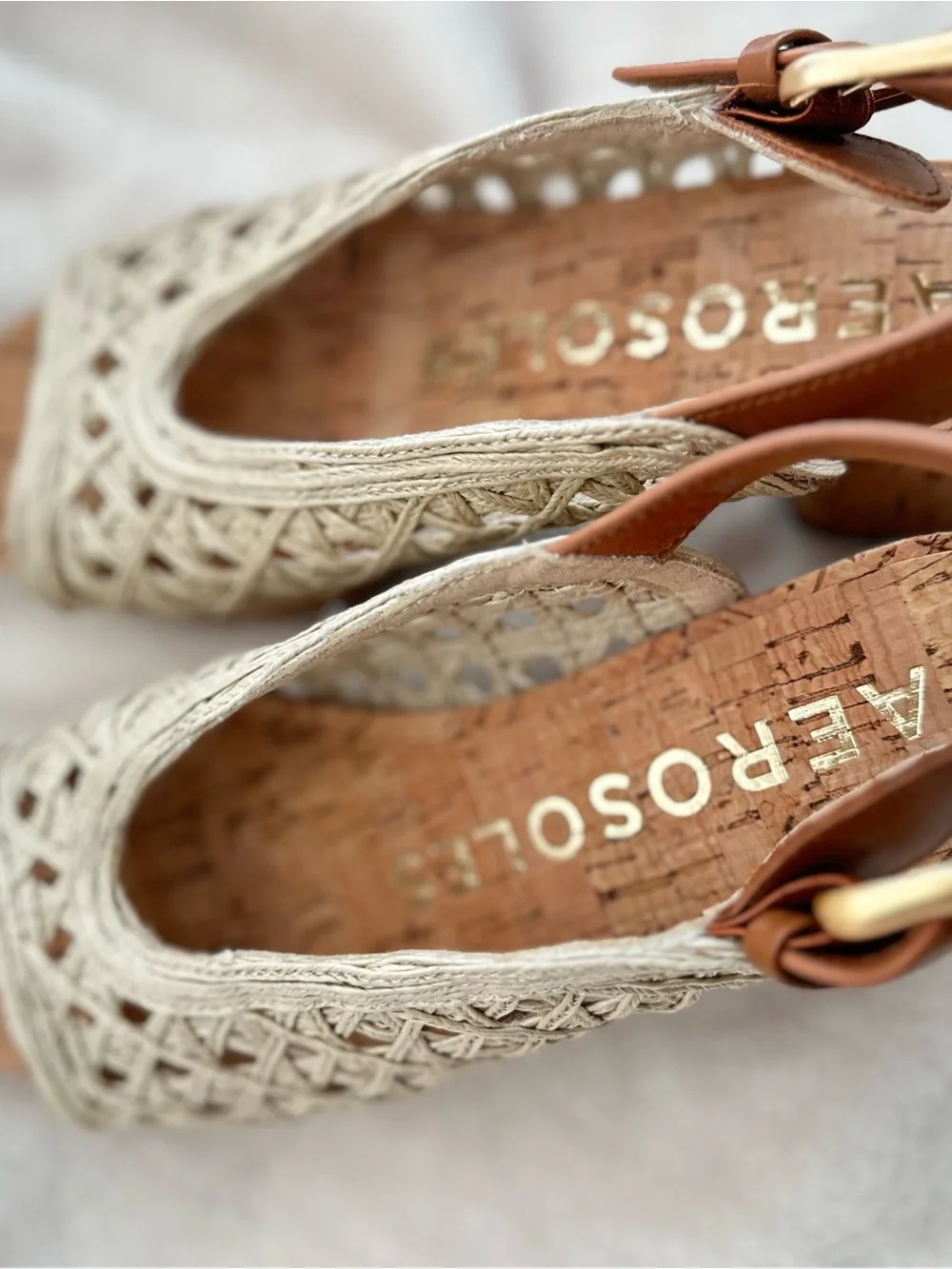 NWOT AEROSOLES Cork Wedge Platform Slingback Summer Sandal Braided Woven Size 6